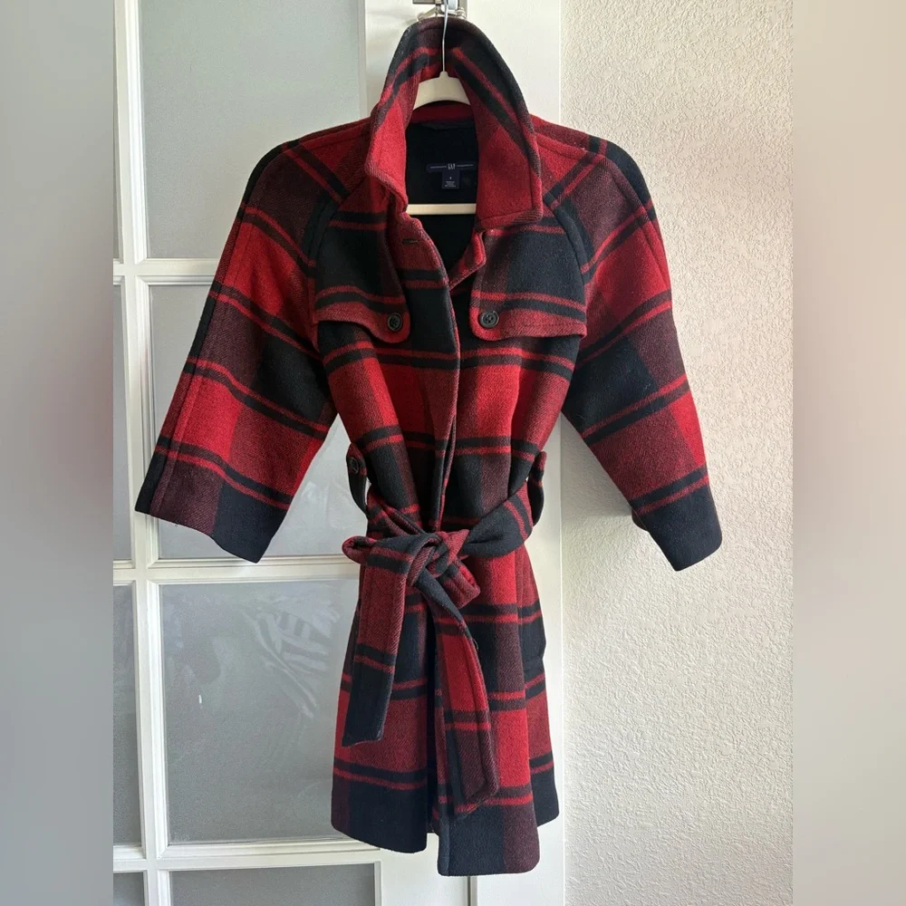 Gap -‎ Women's Vintage Buffalo Check Plaid 3/4 Sleeve Wool Blend Coat - Sz Small